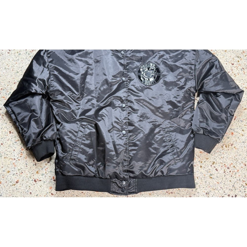 Starter G-III NFL Green Bay Packers Black Satin Long Sleeve Bomber Jacket Size L - Picture 4 of 13
